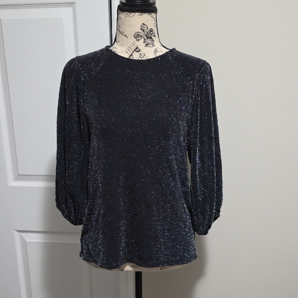 Vince Camuto Holiday Hues Sparkle Metallic 3/4 Sleeve Shirt, Top XS, S